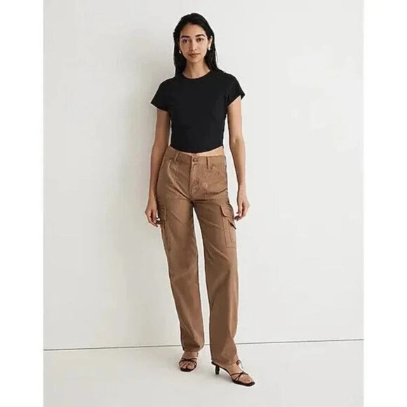 Madewell Pants - Madewell Low Slung Straight Cargo Pants Size 24 Brown Garment Dyed Slouchy